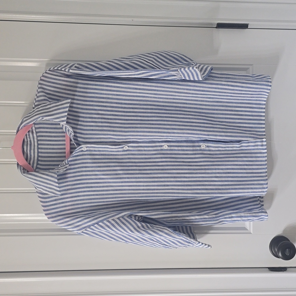 5 For 25 Women's Blue And White Stripe Button Up Top XXL